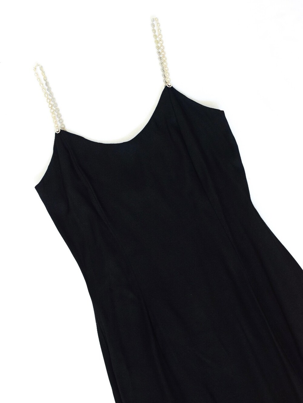 Vintage 90s Gunne Sax Black Slip Dress Jewel Straps Side Slit Size 4 Evening LBD
